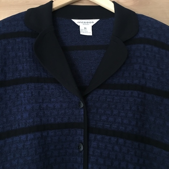MISOOK Knit Jacket Blazer Blue Black Size XL Stripes - Picture 2 of 3